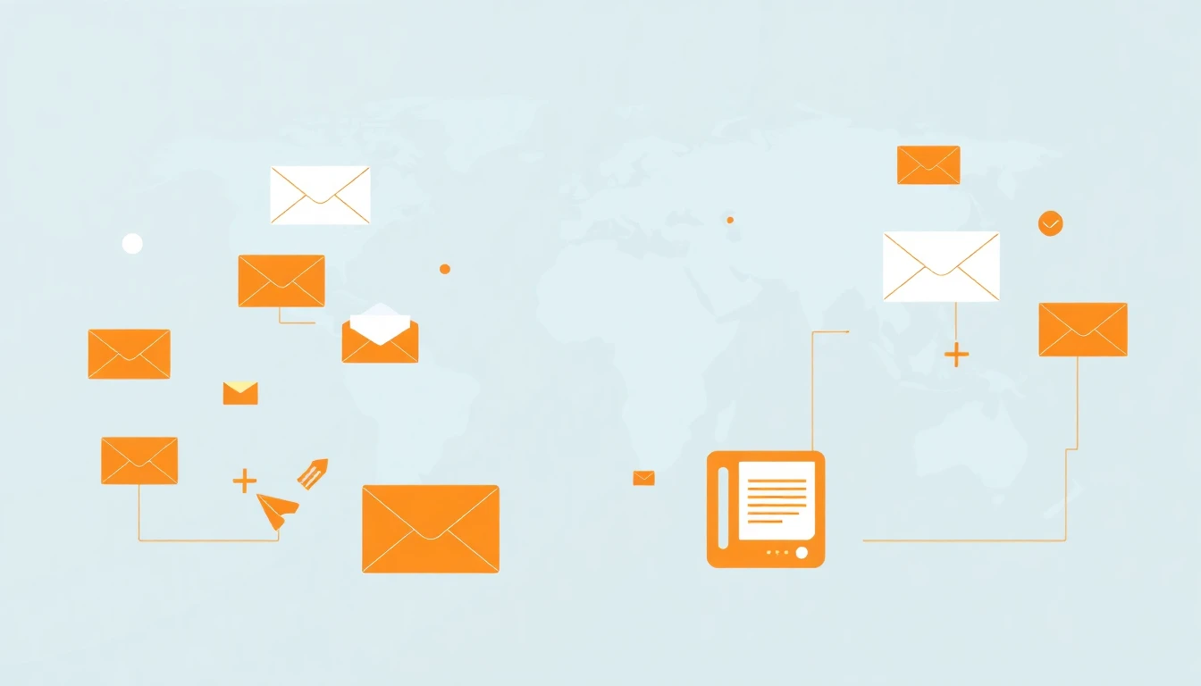 Ilustração de elementos de comunicação e suporte ao cliente.