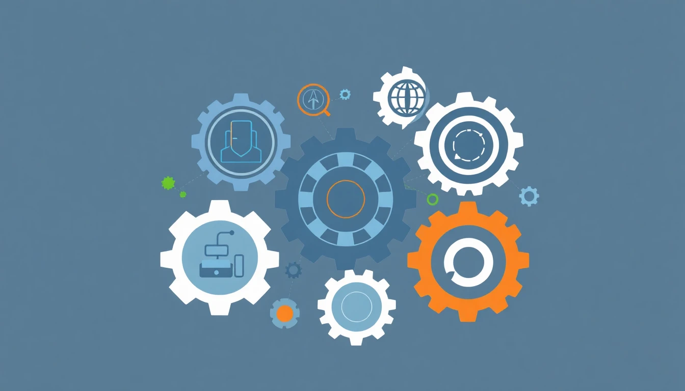 Ilustração mostrando módulos interconectados, representando a abrangência dos serviços contábeis da Nova Trunpho.